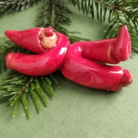 liggende keramik nisse rødglaseret dansk design julepynt